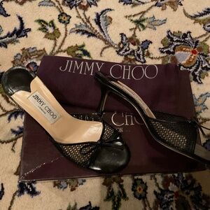 Jimmy Choo Black Mesh Mules heels Size 35 1/2